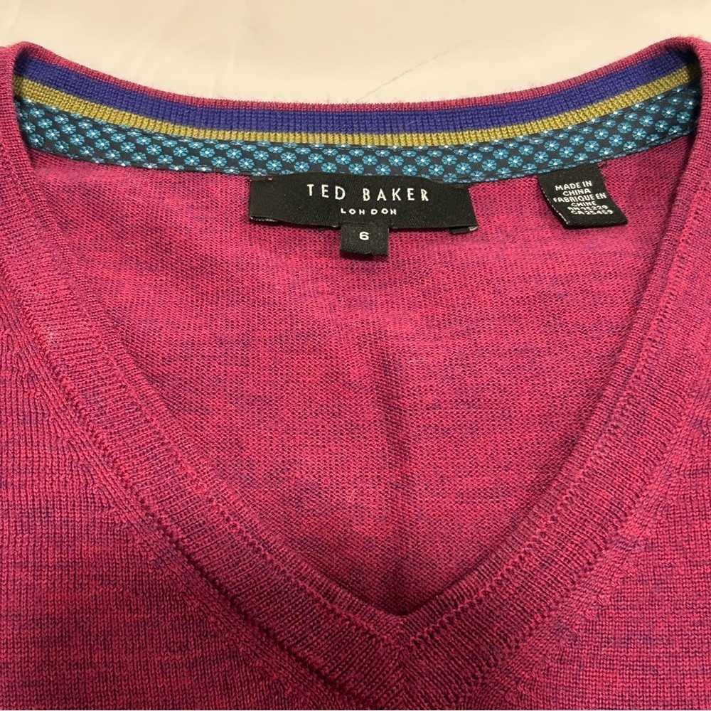 Ted Baker Sweater Womens Purple 100% Merino Wool Pullover Luxury Preppy Sz 6 - Picture 9 of 10